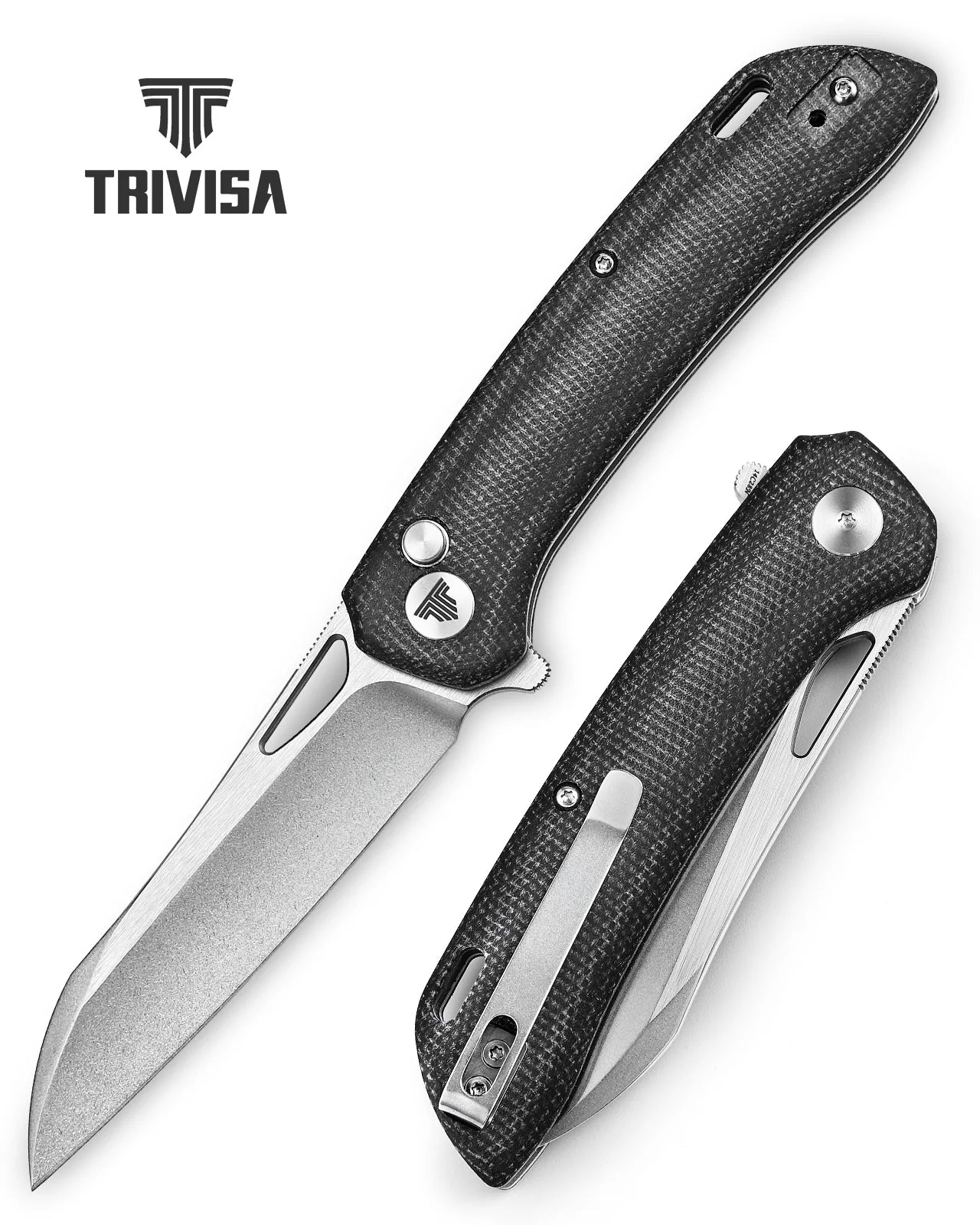 Trivisa Aries 04B Button Lock,3.54" 14C28N Steel,Micarta Handle