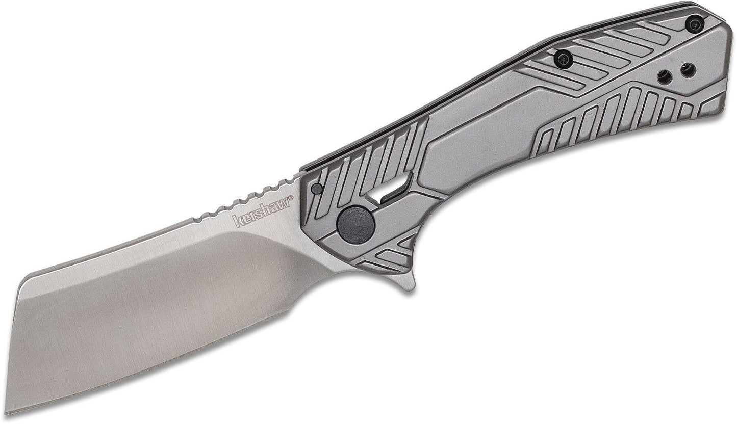 Kershaw 3445 Static Flipper Knife 2.8" Satin Cleaver Blade, Gray Stainless Steel Handles