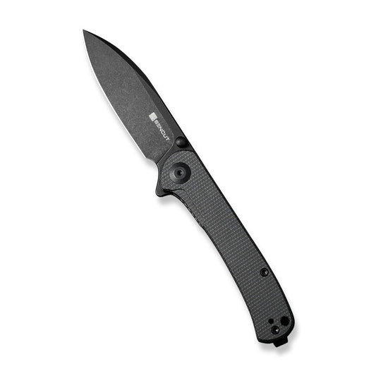 SENCUT Scepter Flipper Knife Dark Green Canvas Micarta Handle (2.97" Black Stonewashed 9Cr18MoV Blade) SA03G