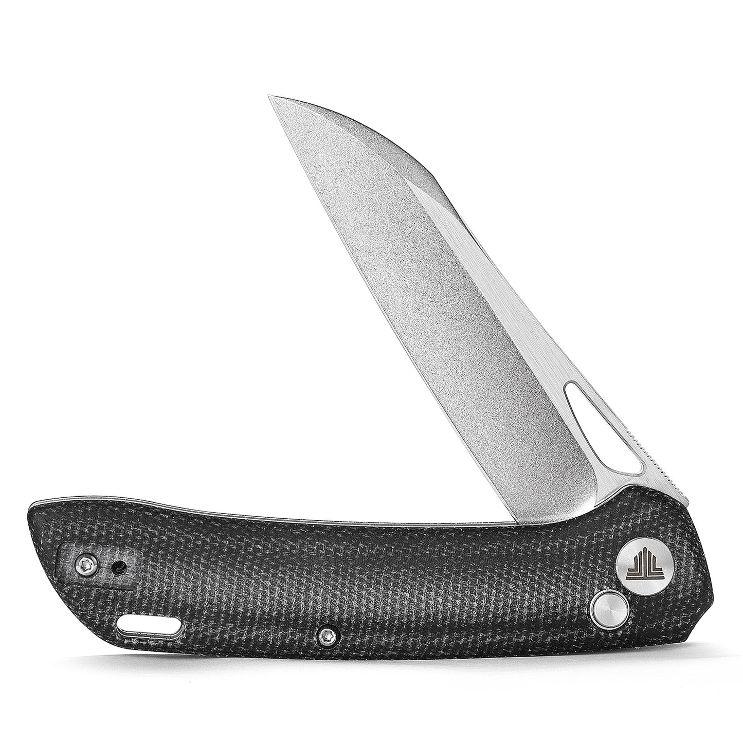 Trivisa Aries 04B Button Lock,3.54" 14C28N Steel,Micarta Handle