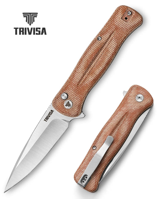 TRIVISA Dor-04Br Button Lock,3.66" 14C28N Steel,Micarta Handle