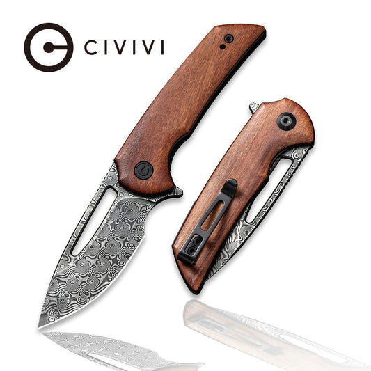 CIVIVI Odium Flipper Knife Wood Handle (2.65" Damascus Blade) - C2010DS-1