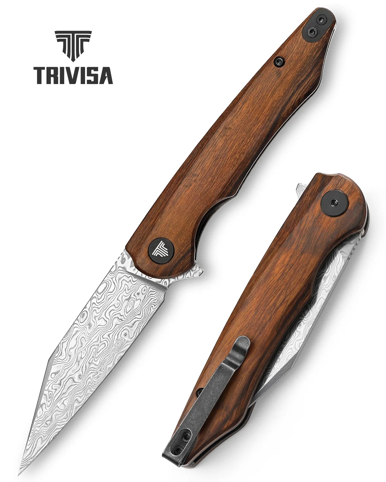 Trivisa Lynx-01 Liner Lock 110-Damascus Steel, Ironwood Handle w/ Reverse clip